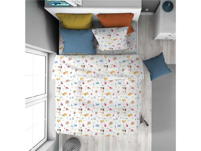 Παπλωματοθήκη Εμπριμέ kids Forest Animals 570 160X240 White-Sky Blue 100% Cotton