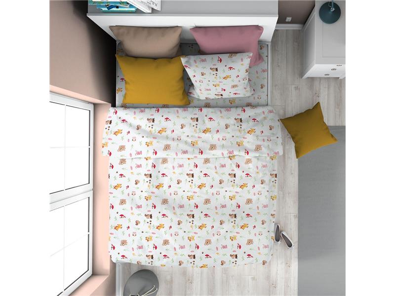 Παπλωματοθήκη Εμπριμέ kids Forest Animals 571 160X240 White-Pink 100% Cotton