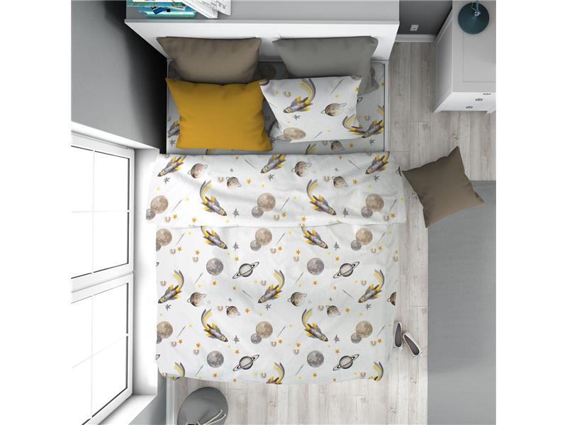 Παπλωματοθήκη Εμπριμέ kids Space Mission 183 160X240 White-Grey 100% Cotton