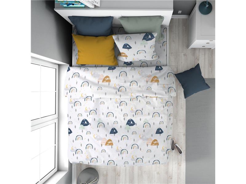 Παπλωματοθήκη Εμπριμέ kids Rainbow 574 160X240 White-Blue 100% Cotton