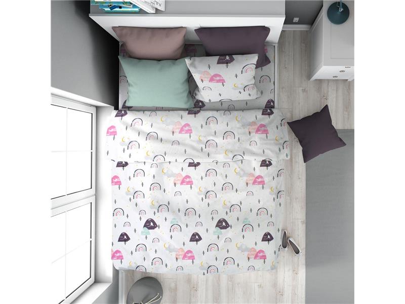 Παπλωματοθήκη Εμπριμέ kids Rainbow 575 160X240 White-Pink 100% Cotton