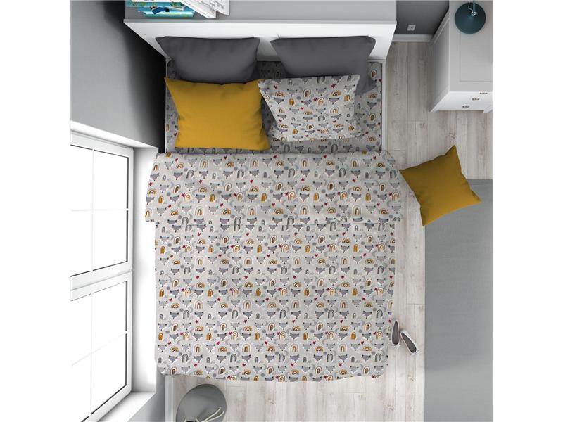 Παπλωματοθήκη Εμπριμέ kids Fox 527 160X240 Grey 100% Cotton