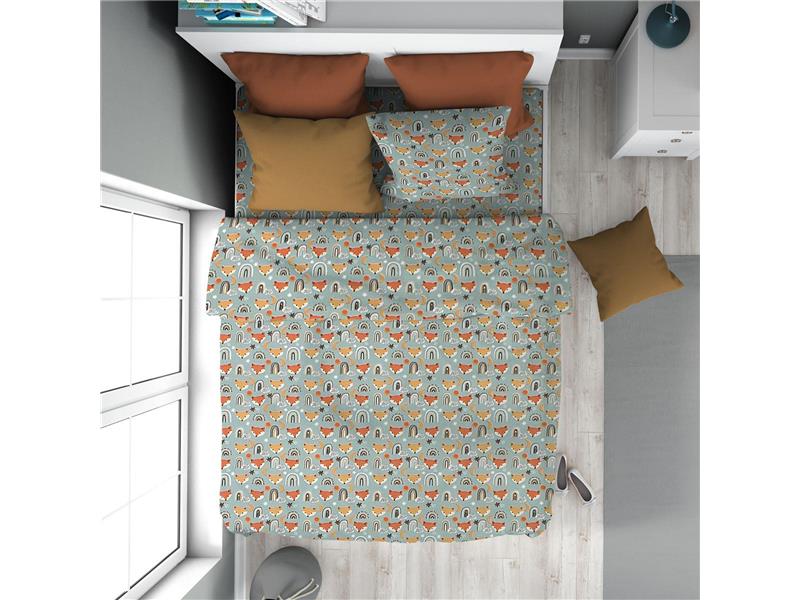 Παπλωματοθήκη Εμπριμέ kids Fox 528 160X240 Pale Cyan 100% Cotton