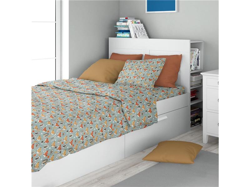 Σεντόνια Εμπριμέ Σετ 2 τεμ kids Fox 528 160X240 Pale Cyan 100% Cotton