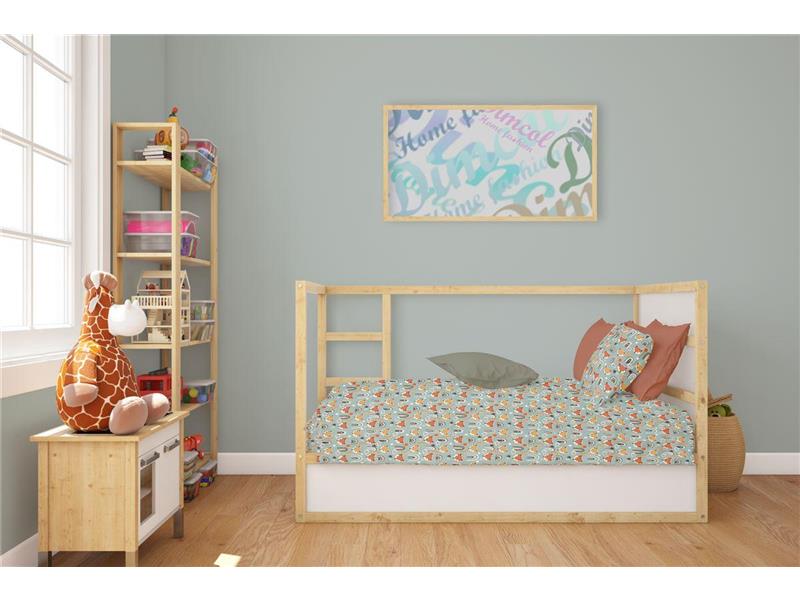 Σεντόνια Εμπριμέ Σετ 3 τεμ bebe Fox 528 120X160 Pale Cyan 100% Cotton