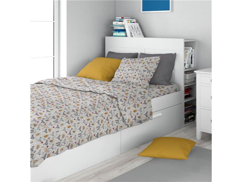 Σεντόνια Εμπριμέ Σετ 3 τεμ kids Fox 527 160X240 Grey 100% Cotton