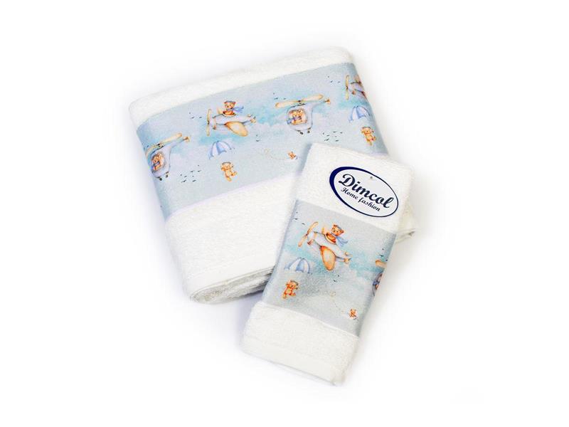 Πετσέτα Σετ 2 τεμ Με Ψηφιακή Εκτύπωση bebe Helicopter 306 30X50,70X140 White 100% Cotton