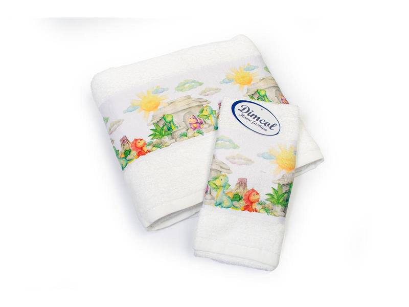 Πετσέτα Σετ 2 τεμ Με Ψηφιακή Εκτύπωση bebe Dinosaurs 311 30X50,70X140 White 100% Cotton