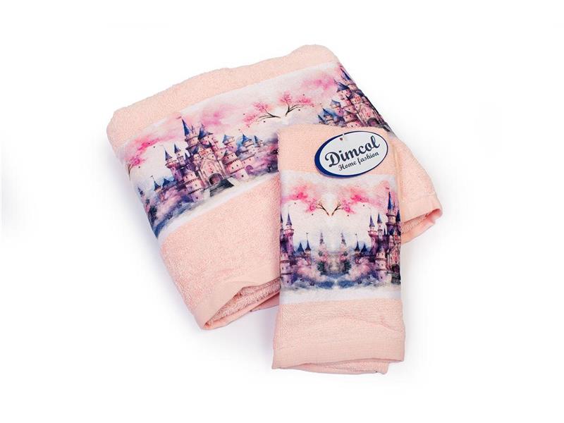 Πετσέτα Σετ 2 τεμ Με Ψηφιακή Εκτύπωση bebe Fairytale Castle 325 30X50,70X140 Pink 100% Cotton