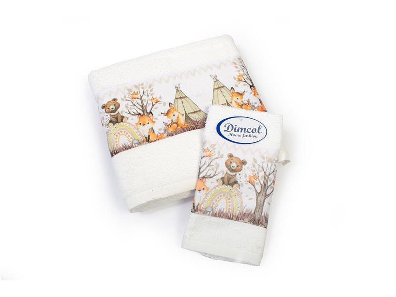 Πετσέτα Σετ 2 τεμ Με Ψηφιακή Εκτύπωση bebe Forest Animals 335 30X50,70X140 White 100% Cotton