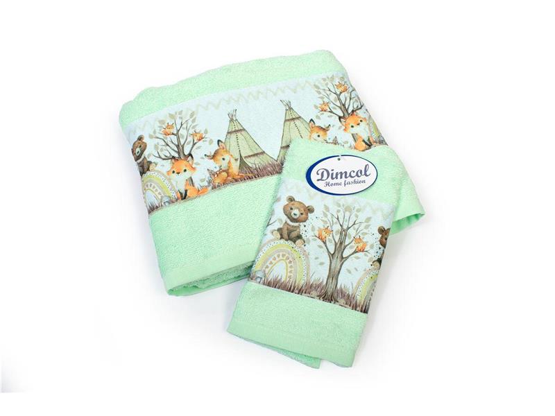 Πετσέτα Σετ 2 τεμ Με Ψηφιακή Εκτύπωση bebe Forest Animals 337 30X50,70X140 Mint 100% Cotton