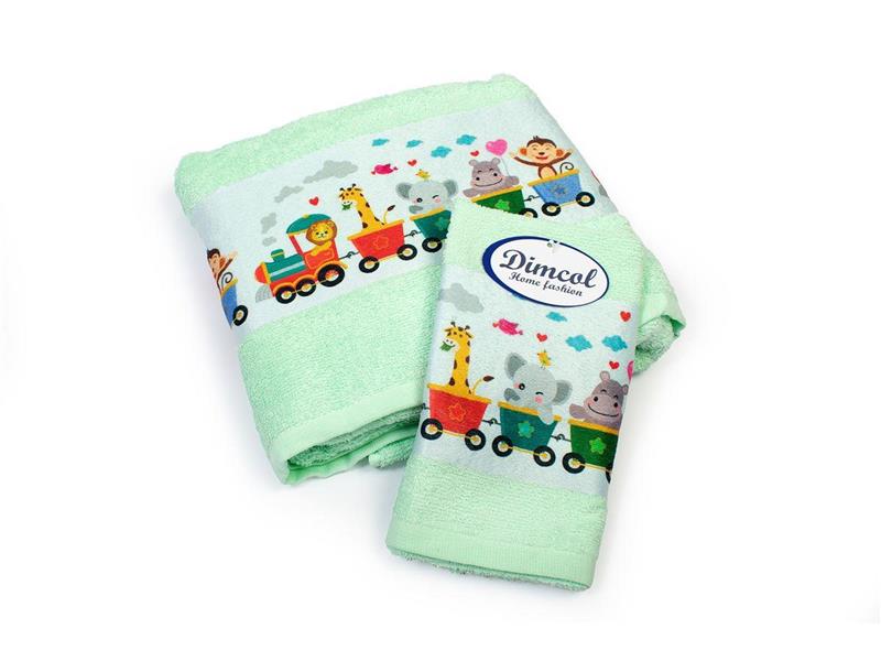 Πετσέτα Σετ 2 τεμ Με Ψηφιακή Εκτύπωση bebe Train 348 30X50,70X140 Mint 100% Cotton
