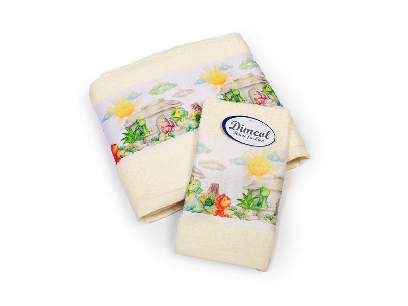 Πετσέτα Σετ 2 τεμ Με Ψηφιακή Εκτύπωση bebe Dinosaurs 312 30X50,70X140 Ecru 100% Cotton