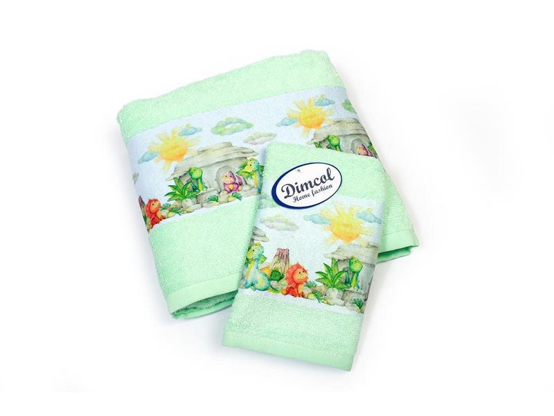 Πετσέτα Σετ 2 τεμ Με Ψηφιακή Εκτύπωση bebe Dinosaurs 313 30X50,70X140 Mint 100% Cotton