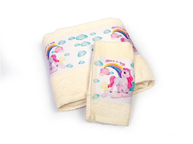 Πετσέτα Σετ 2 τεμ Με Ψηφιακή Εκτύπωση bebe Magic Unicorn 317 30X50,70X140 Ecru 100% Cotton