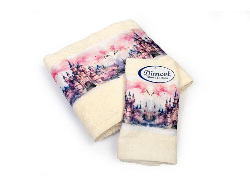 Πετσέτα Σετ 2 τεμ Με Ψηφιακή Εκτύπωση bebe Fairytale Castle 327 30X50,70X140 Ecru 100% Cotton