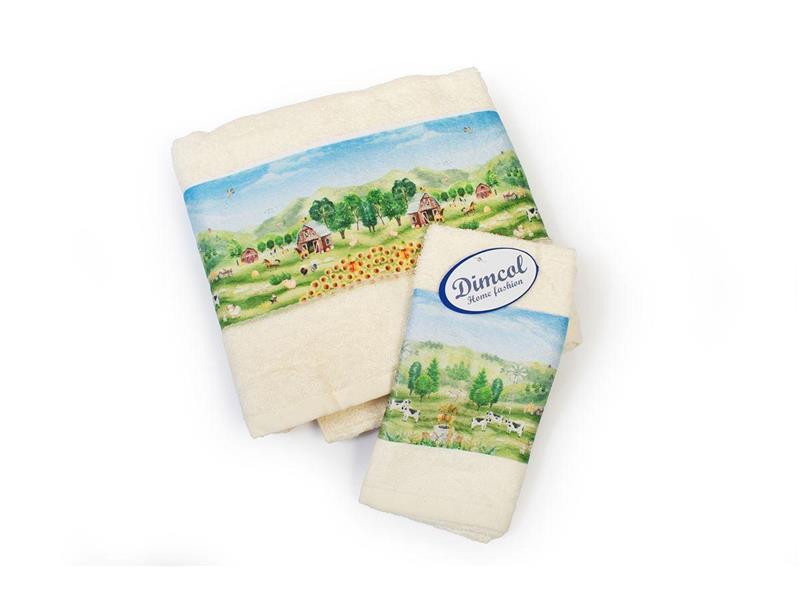 Πετσέτα Σετ 2 τεμ Με Ψηφιακή Εκτύπωση bebe Farm 341 30X50,70X140 Ecru 100% Cotton