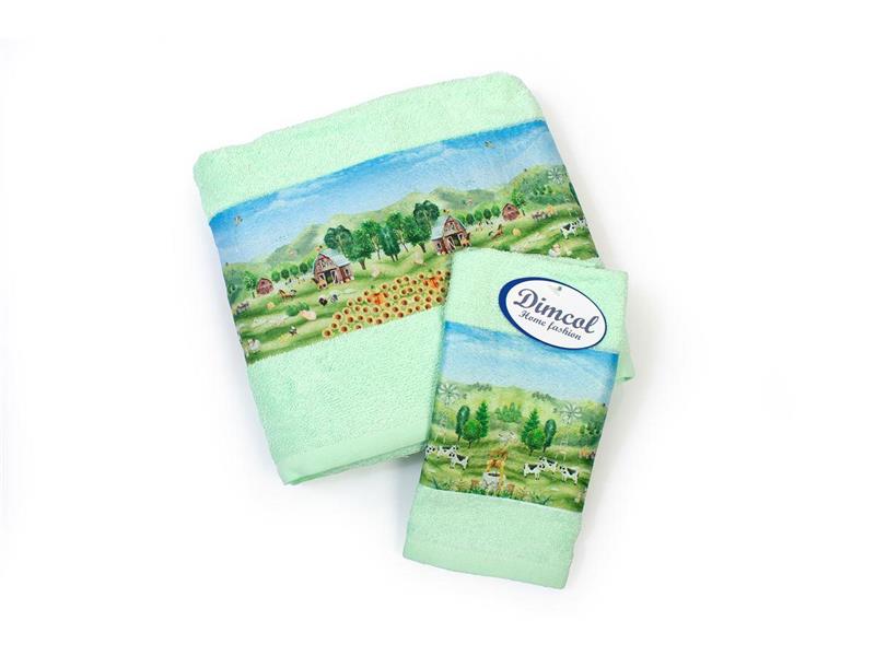 Πετσέτα Σετ 2 τεμ Με Ψηφιακή Εκτύπωση bebe Farm 342 30X50,70X140 Mint 100% Cotton