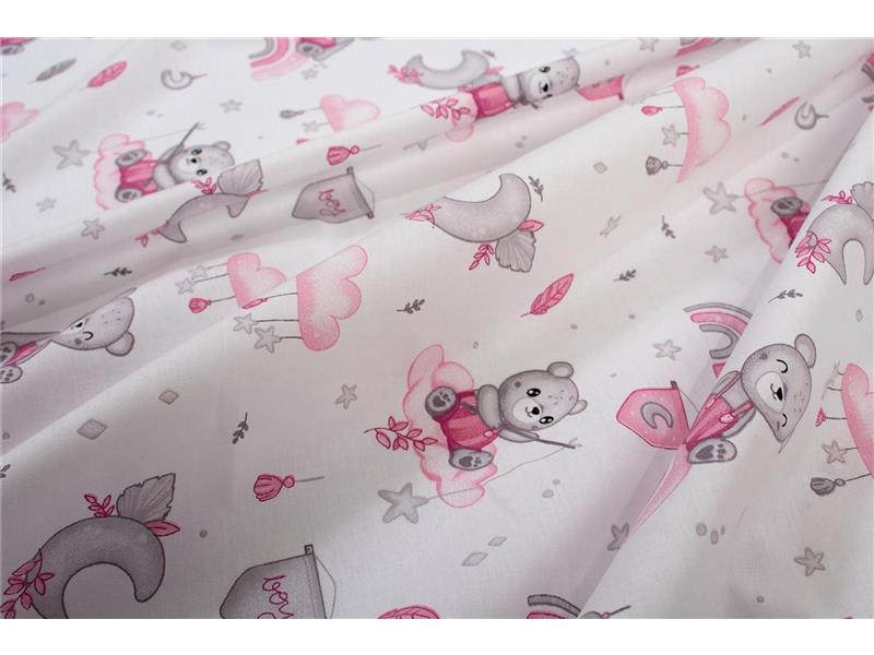 Σεντονάκι Λίκνου bebe Cloudy Bear 582 80X110 White-Pink 100% Cotton