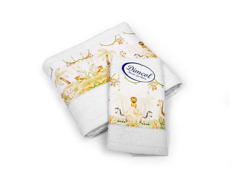 Πετσέτα Σετ 2 τεμ Με Ψηφιακή Εκτύπωση bebe Jungle 350 30X50,70X140 White 100% Cotton