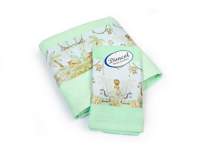 Πετσέτα Σετ 2 τεμ Με Ψηφιακή Εκτύπωση bebe Jungle 352 30X50,70X140 Mint 100% Cotton