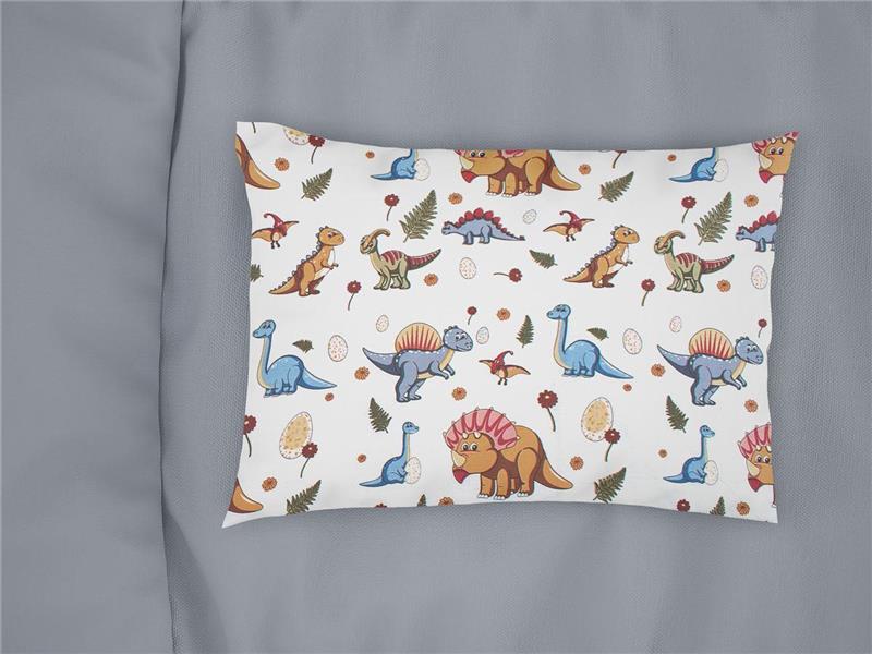 Μαξιλαροθήκη Εμπριμέ kids Dinosaur 519 50X70 White-Blue 100% Cotton