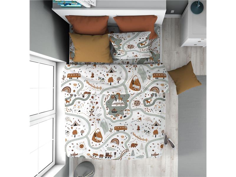 Παπλωματοθήκη Εμπριμέ kids Countryside 580 160X240 White-Mint 100% Cotton
