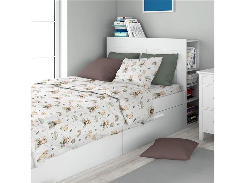 Σεντόνια Εμπριμέ Σετ 2 τεμ kids Cloudy Bear 581 160X240 White-Olive 100% Cotton