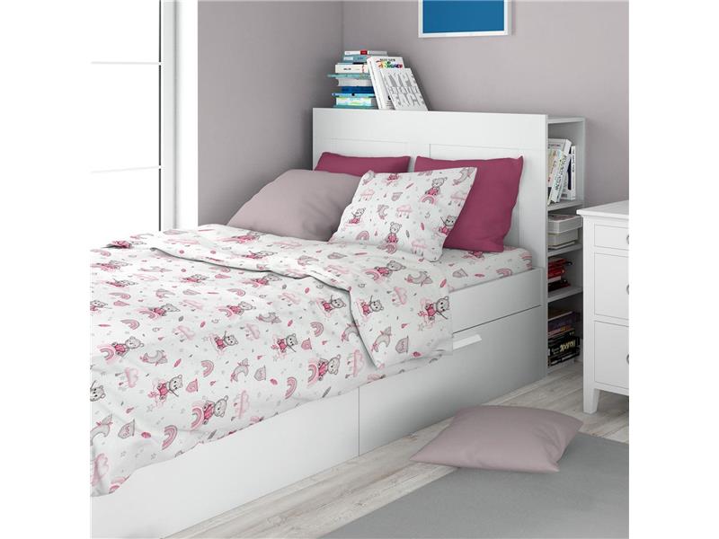 Σεντόνια Εμπριμέ Σετ 2 τεμ kids Cloudy Bear 582 160X240 White-Pink 100% Cotton