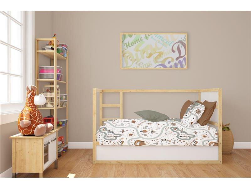 Σεντόνια Εμπριμέ Σετ 3 τεμ bebe Countryside 580 120X160 White-Mint 100% Cotton