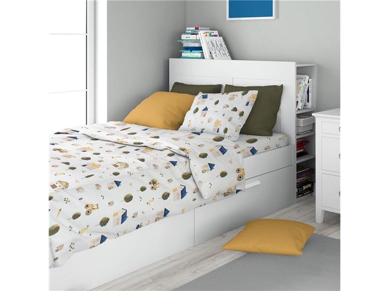 Σεντόνια Εμπριμέ Σετ 3 τεμ kids Village 579 160X240 White-Green 100% Cotton