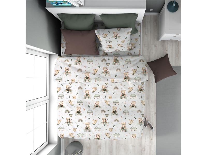 Παπλωματοθήκη Εμπριμέ kids Cloudy Bear 581 160X240 White-Olive 100% Cotton