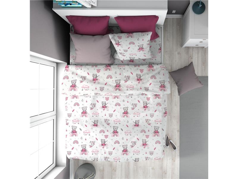 Παπλωματοθήκη Εμπριμέ kids Cloudy Bear 582 160X240 White-Pink 100% Cotton