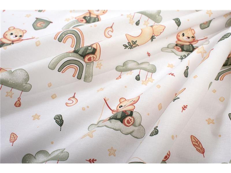 Σεντονάκι Λίκνου bebe Cloudy Bear 581 80X110 White-Olive 100% Cotton