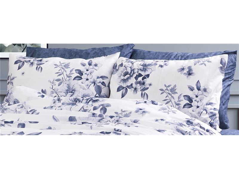 Μαξιλαροθήκη Εμπριμέ Βερονίκη 486 50X70 White-Blue 70/30 Cott/Pol