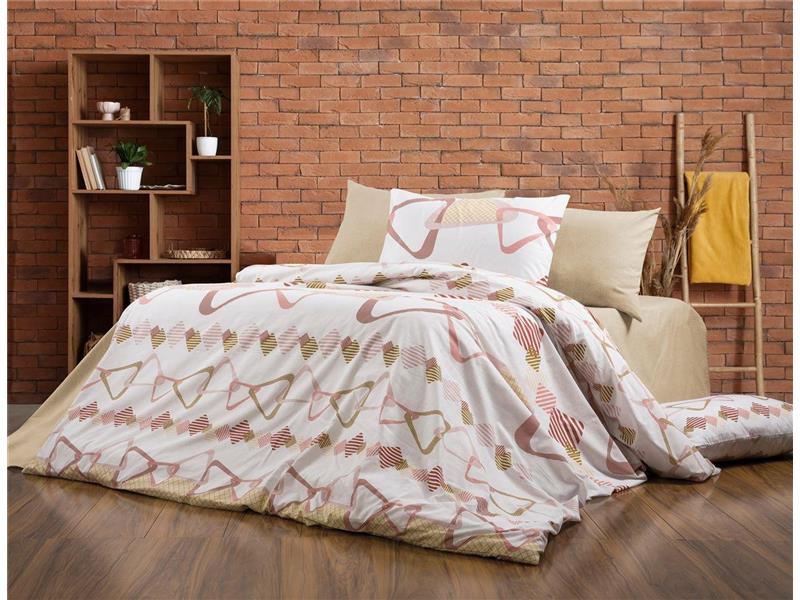 Πάπλωμα Εμπριμέ Δαρεία 490 160X240 White-Beige 70/30 Cott/Pol