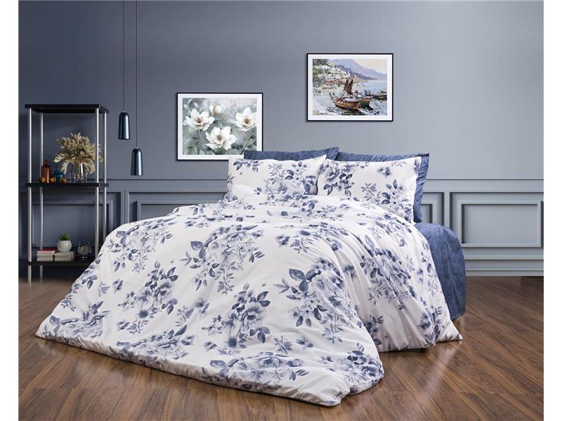 Παπλωματοθήκη Εμπριμέ Βερονίκη 486 160X240 White-Blue 70/30 Cott/Pol