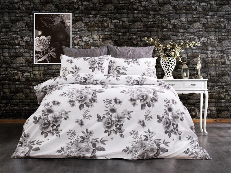 Σεντόνια Εμπριμέ Σετ 3 τεμ Βερονίκη 487 160X240 White-Grey 70/30 Cott/Pol