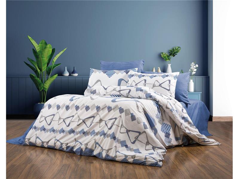 Παπλωματοθήκη Εμπριμέ Δαρεία 489 220X240 White-Blue 70/30 Cott/Pol