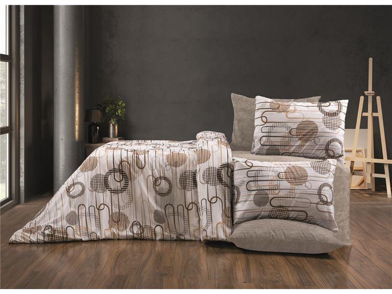 Παπλωματοθήκη Εμπριμέ Διώνη 600 220X240 White-Mocha 70/30 Cott/Pol