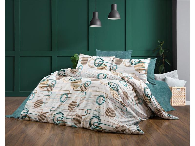 Παπλωματοθήκη Εμπριμέ Διώνη 601 220X240 White-Petrol 70/30 Cott/Pol