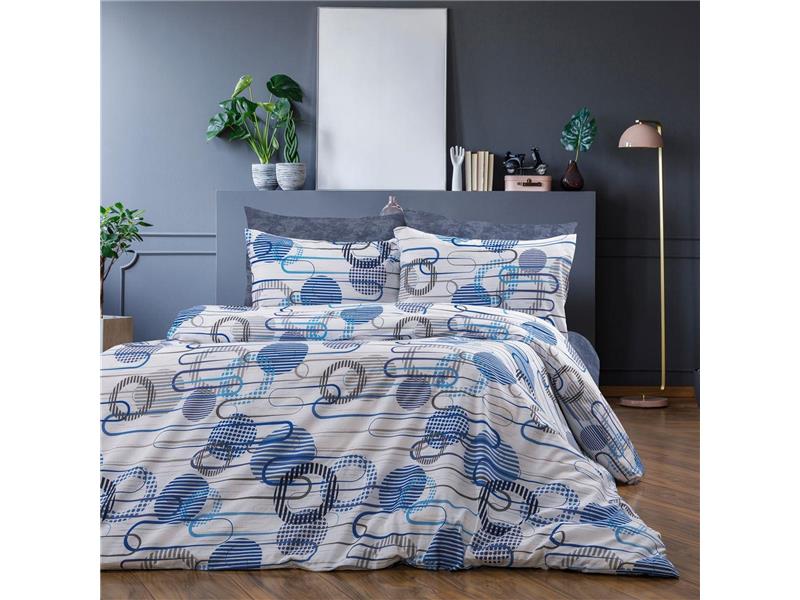 Παπλωματοθήκη Εμπριμέ Διώνη 602 220X240 White-Blue 70/30 Cott/Pol