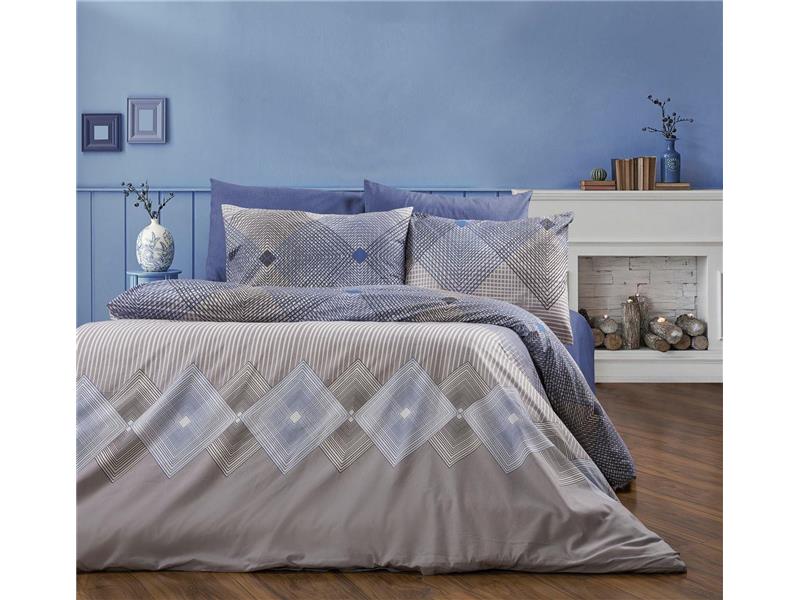 Σεντόνια Εμπριμέ Σετ 3 τεμ Καλλιρόη 604 160X240 Grey-Blue 70/30 Cott/Pol