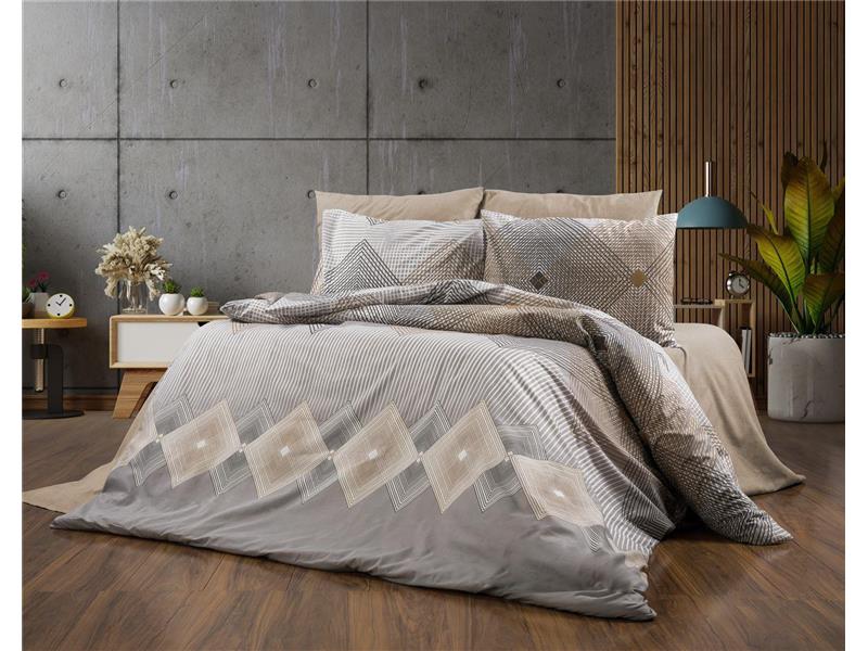 Σεντόνια Εμπριμέ Σετ 4 τεμ Καλλιρόη 603 220X240 Grey-Mocha 70/30 Cott/Pol