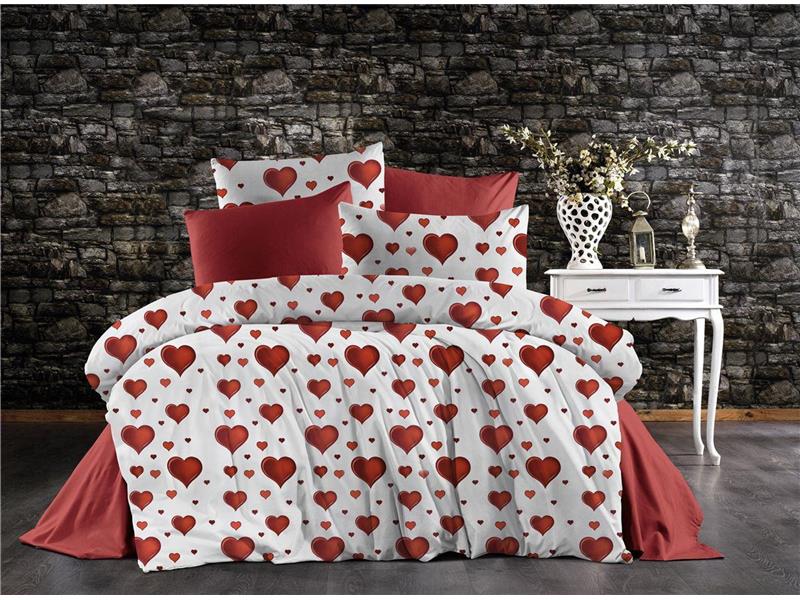 Σεντόνια Εμπριμέ Σετ 3 τεμ Πάθος 607 160X240 White-Red 70/30 Cott/Pol