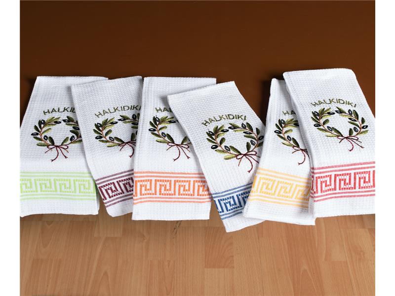 Σετ 12 τεμαχίων ποτηρόπανα (45cm x 65cm) στεφάνι CHALKIDIKI
