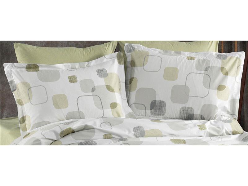 Μαξιλαροθήκη Εμπριμέ Μελίνα 708 50X70 White-Olive 100% Cotton