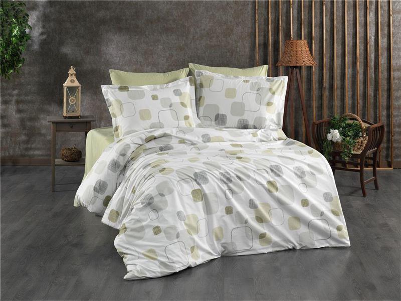 Πάπλωμα Εμπριμέ Μελίνα 708 220X240 White-Olive 100% Cotton