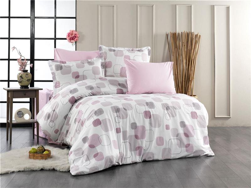 Σεντόνια Εμπριμέ Σετ 4 τεμ Μελίνα 709 220X240 White-Lilac 100% Cotton