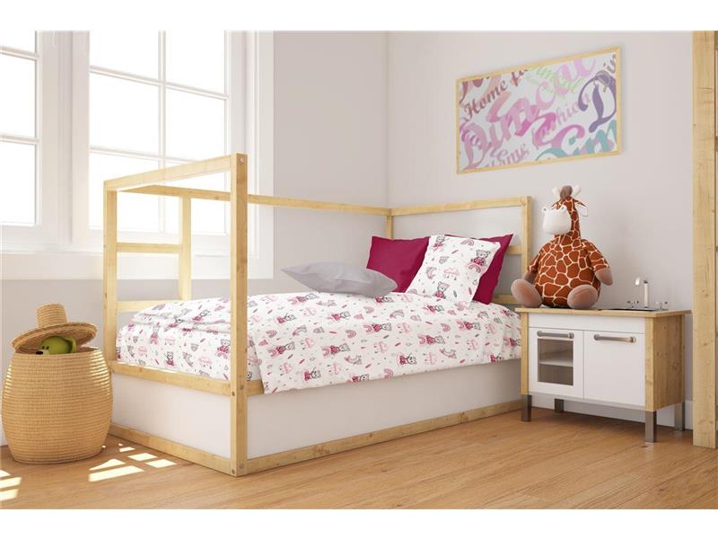 Πάπλωμα Εμπριμέ bebe Cloudy Bear 582 120X160 White-Pink 100% Cotton